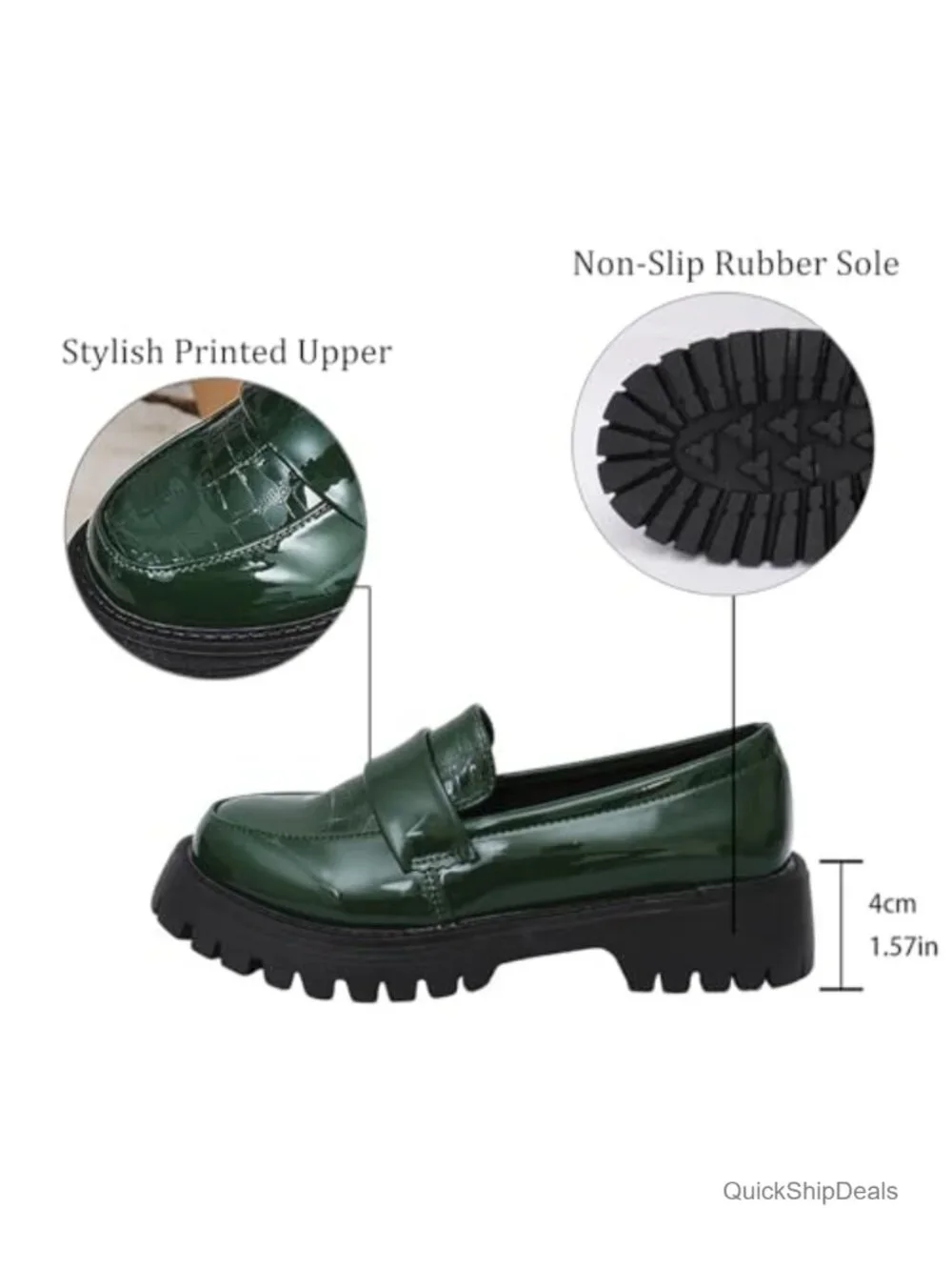 Patent PU Leather Platform Loafers, Slip-On Chunky Heel Lug Sole Shoes